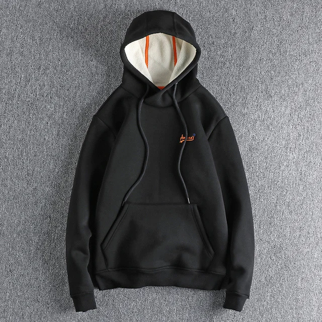 Retro English solid color simple embroidered hooded sweater men's washed velvet  - $464.72