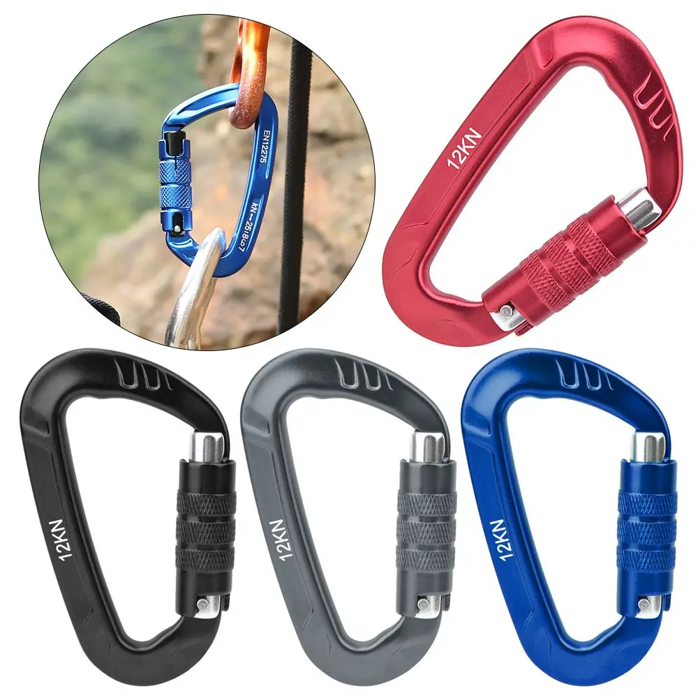 D Shaped Carabiner Clasp Keyring Clip Outdoor Automatic Lock Buckle Camping Kits - £11.46 GBP+