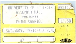 Vintage Peter Gabriel Ticket Stub Novembre 15 1986 University De Illinois - £35.50 GBP