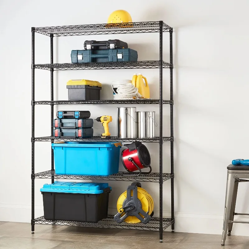 Hyper Tough 6 Tie Heavy Duty Steel Wire Shelf Unit Black Capacity 3600 lbs - £144.95 GBP