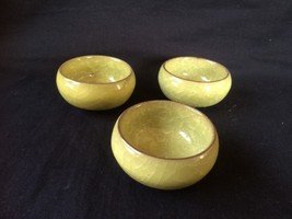 3 ICE CRACK PORCELAIN BOWL YELLOW AUTHENTIC CHINESE COLLECTABLE - £54.51 GBP