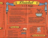 Rheinhof German Restaurant Menu L. u. C. Hagn - $17.82