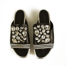 Eddy Daniele Black Leather Bejeweled Slides Flatform Sandals Shoes size 40 - $168.30