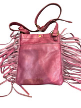 Lucky Brand Leather Fringe Crossbody Shoulder Bag Brown Boho Hippie Plum - $40.00