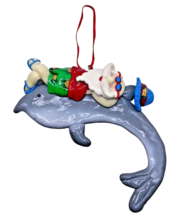 Santa Claus on Dolphin Christmas Ornament Beach Tropical Glazed Clay 4&quot; x 3&quot; - $27.87