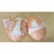 Beautiful Hand Painted Real Eggs Pink Peach with Glitter &quot;1994 Christmas&quot; - £30.42 GBP