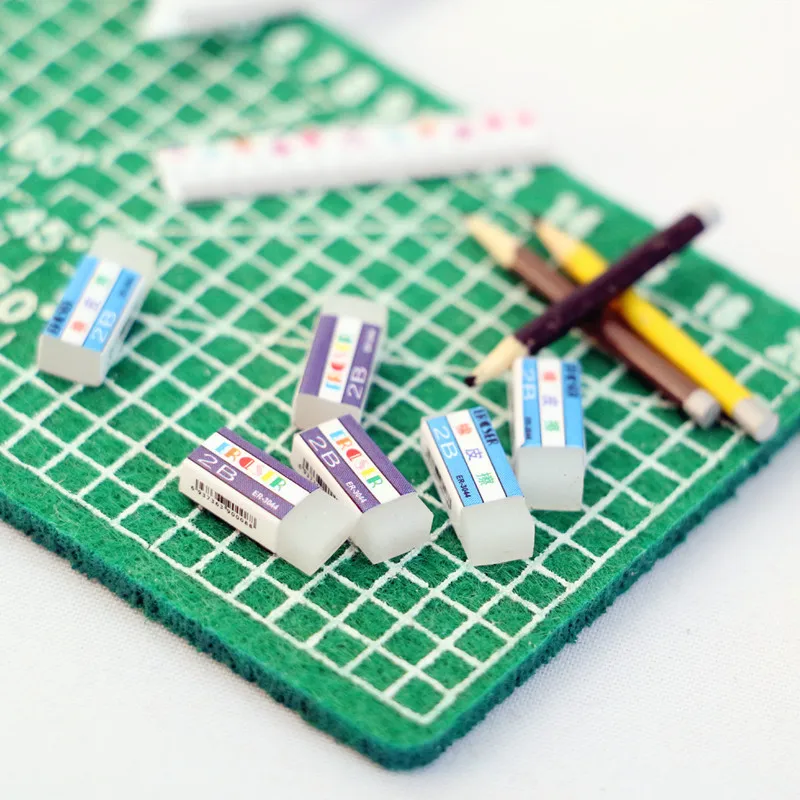 Hot！6PCS Mini Ruler Miniature Dollhouse Funiture Mini Eraser Model School - £6.57 GBP+