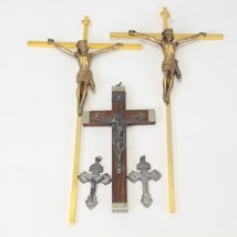 Catholic Crucifix Lot of 5 Gold Crucifix 10&quot; x 5&quot; Wood 5.5&quot; x 3&quot; Silver ... - £12.48 GBP