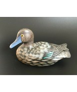 Vintage Hand Carved &amp; Hand Painted Brown Teal Duck Wood Sculpture - Decoy - £38.71 GBP