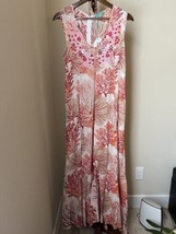 Antica Sartoria Maxi Dress OS Beaded Embellished Coral Sleeveless Cotton... - £94.61 GBP