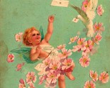 To My Valentine Colombe Cupido Bianco Garofani Goffrato 1910s Cartolina - $18.20