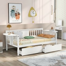 Twin size Daybed with Two Drawers, Wood Slat Support, White - £286.73 GBP
