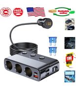 High Power 3 Socket Car Lighter Splitter with LED Voltmeter &amp; Safety Fea... - $490.86 MXN