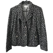 Charter Club Blazer Jacket Large Petite LP PL Animal Print Black Gray Silver - £12.17 GBP