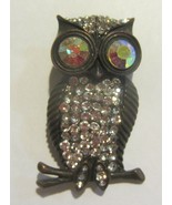 Vintage big eye black rhinestone owl pin / brooch - £18.11 GBP