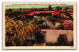 Ramonas Marriage Place Garden Patio San Diego California UNP Linen Postcard C20 - £1.44 GBP