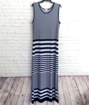 Spanner Dress Womens Large Blue White Striped Sleeveless Long Maxi Side Split  - £20.09 GBP