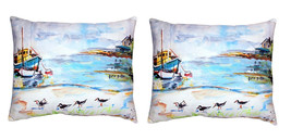 Pair of Betsy Drake Boat &amp; Sandpipers No Cord Pillows 16 Inch X 20 Inch - £63.30 GBP