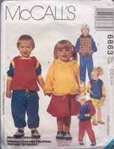 McCall&#39;s Pattern #6863 Toddlers&#39; Hooded Sweatshirt, Hooded Vest, Top, Skirt and  - £1.39 GBP