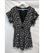 Blue Rain Romper Shorts Short Sleeve Black White Floral Lined L - $27.09 CAD