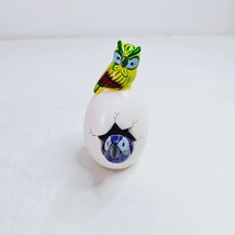 Hatched Egg Pottery Bird Green Owl Blue Parrot Mexico Hand Painted Signe... - $27.72