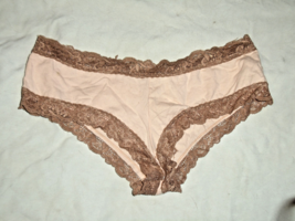 Frederick&#39;s of Hollywood Bikini Panty  Size XL  Peach with Brown Lace - £11.85 GBP