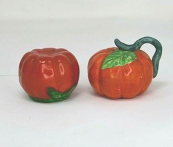 Vintage Pair Of Ceramic Mixed Pumpkin Figural Japan Salt And Pepper Shakers  - £12.72 GBP