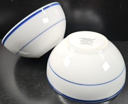 (2) Oneida Maitre D&#39; Cereal Bowls Set White Porcelain Blue Band Serve Di... - $29.67
