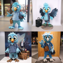 Cyan Harpy mascot costume character dressed with a Denim Shorts and Wallets - $1,319.00