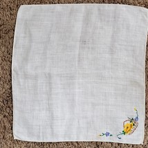 Vintage Handkerchief White w/ Embroidery Flower Basket Approx 10x10 Inch - £10.57 GBP