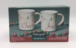 Pfaltzgraff Christmas Winterberry Set of 2 Coffee Mugs Cheer Joy 12oz Size 2015 - £13.99 GBP