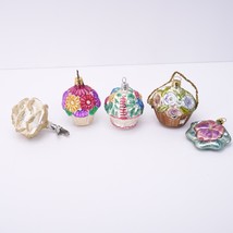 Vintage Blown Glass Glitter FLOWER Basket Christmas Ornaments Germany - £31.59 GBP