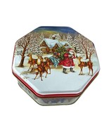 Christmas Octagon Cookie Candy Metal Tin Crafts Sewing Container Gift Bo... - $9.26 CAD