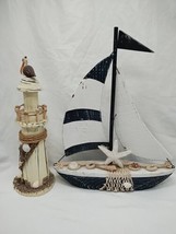 Set Of (2) Wooden Bathroom Sailboat And Pier Home Decor 12-14&quot; - £31.14 GBP