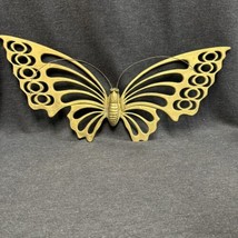 Vintage Wall Decor Solid Brass Butterfly Figurine MCM 21.5” Plaque Hanger - $31.68