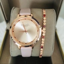 RACHEL Rachel Roy Crystal Leather Watch &amp; Bracelet Set, Red/Rose Gold, NWT - £45.61 GBP