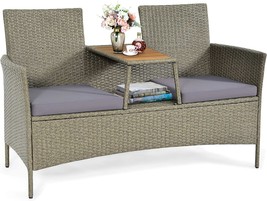 Tangkula Outdoor Rattan Loveseat, Patio 2-Person Wicker Conversation Set... - $123.96