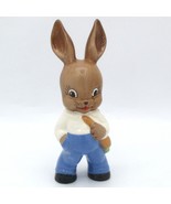 Vintage Mid Century Glossy Ceramic Bunny Figurine Holding Carrot 1950   24 - $13.86