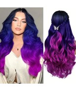 Long Purple Wavy Wigs Ombre Purple Body Wave Mermaid Hair Wig For Women... - £30.83 GBP