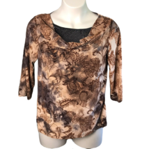 Cato Classy Cowl Neck Shirt Blouse ~ Sz 14/16W ~ Brown ~ 3/4 Sleeve ~ Stretch - £10.80 GBP