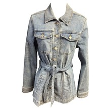 Maurice&#39;s Jean Jacket Belted Blue Denim Pockets Button Down All Seasons ... - $23.74