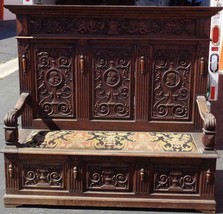 Amazing Antique Wooden Bench – Storage In The Seat – Locks – Gorgeous Carving - £1,942.20 GBP