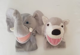Mary Meyer Hand Puppet Lot Gray Waltzing Wolf & Elephant - $14.85