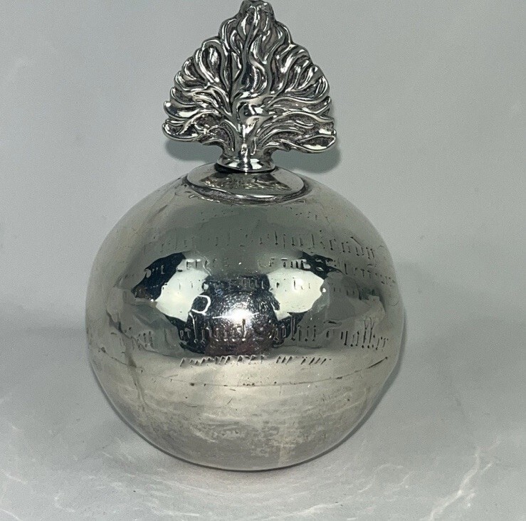 1887 Antique Heavy Sterling Silver Grenade Witch Ball Cigar Lighter Self Right Item image 8