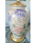 RARE HAND PAINTED ANTIQUE PORCELAIN PRETTY ROSE FLOWER LAMP BLUE PINK GOLD - $996.00