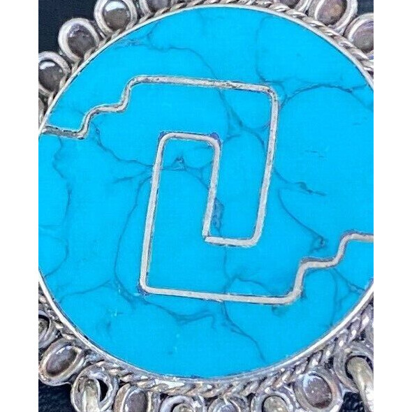 Vintage Taxco 925 Sterling Silver & Turquoise Inlaid Fringed Sky Item image 3
