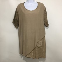 Nooshin Femme L Taupe Natural Fiber Long Top Tunic Pullover Short-Sleeve... - £28.01 GBP