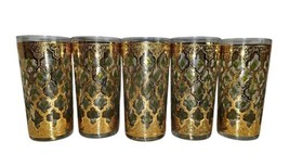 Vintage Culver Valencia 22k Gold Green Highball Glasses 12oz Set Of 5 - £51.98 GBP