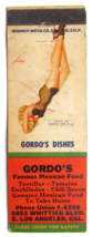 Gordo&#39;s - Los Angeles, California Mexican Restaurant 20FS Matchbook Cover Pinup - £1.39 GBP