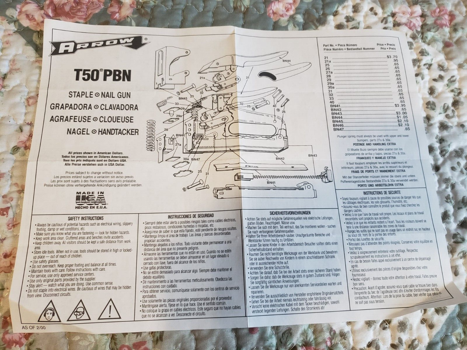 Arrow Fastener *PART NO. SHEET ONLY** T50PBN Prof. Heavy Duty Staple &amp; N... - $4.94